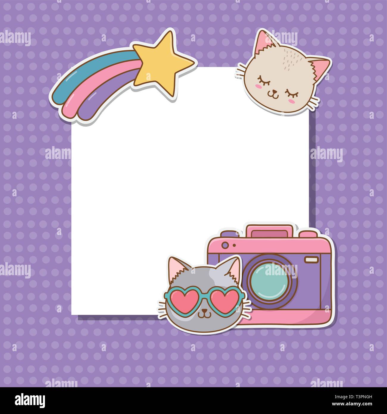 postcard with stickers kawaii vector illustration design Stock Vector