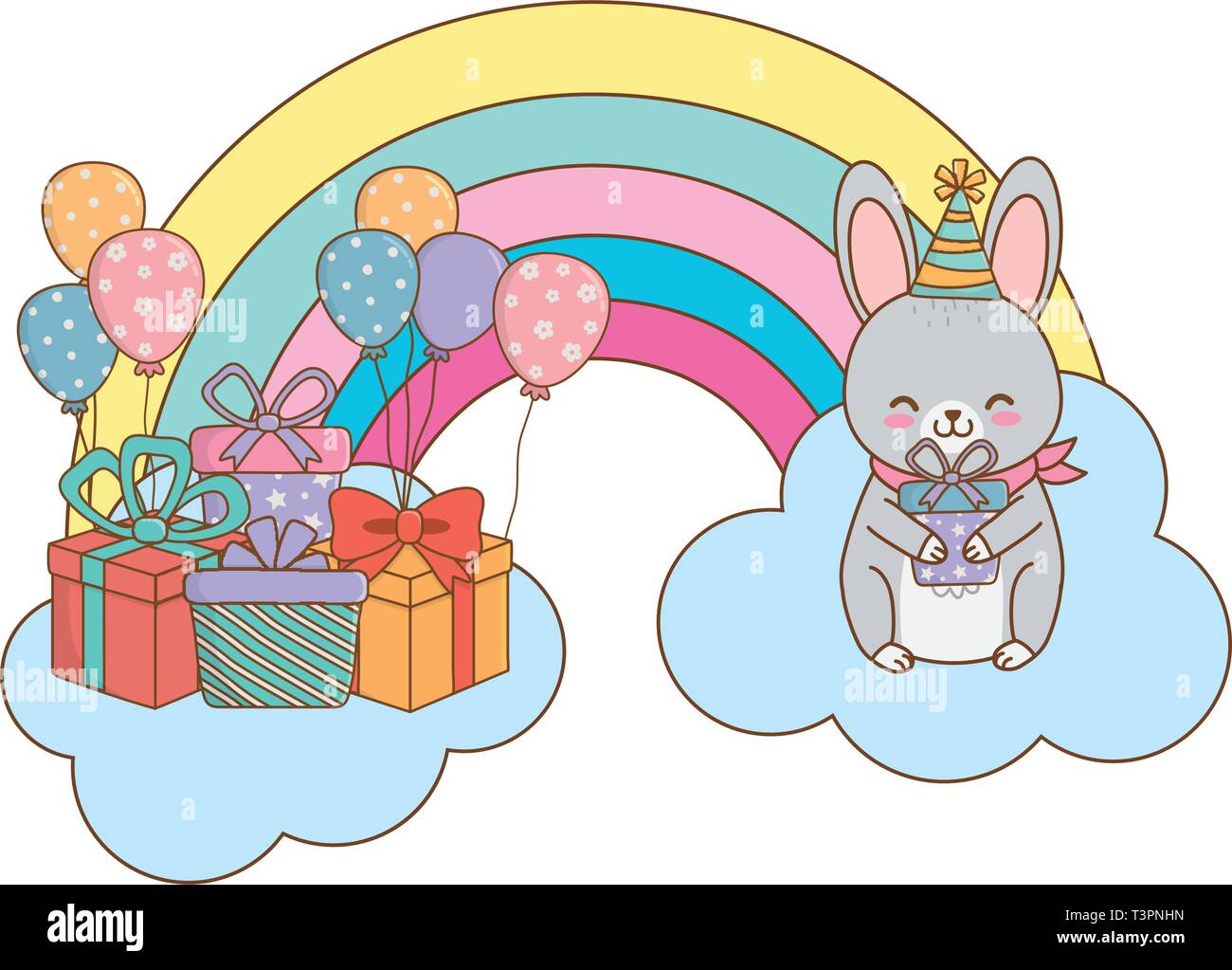 cute adorable animal rabbit birthday party scene magic festive over ...