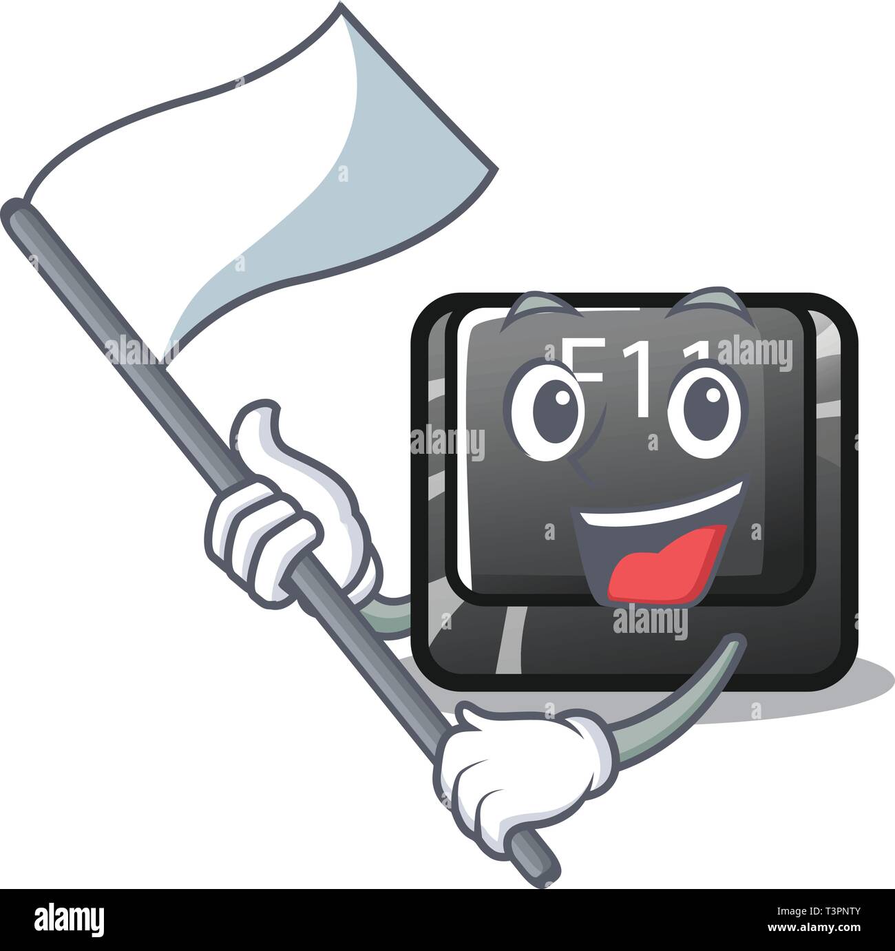 With flag button f11 on a cartoon computer Stock Vector