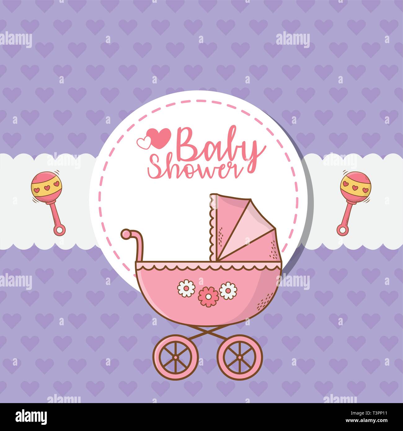 baby shower card with pink cart vector illustration design Stock Vector ...
