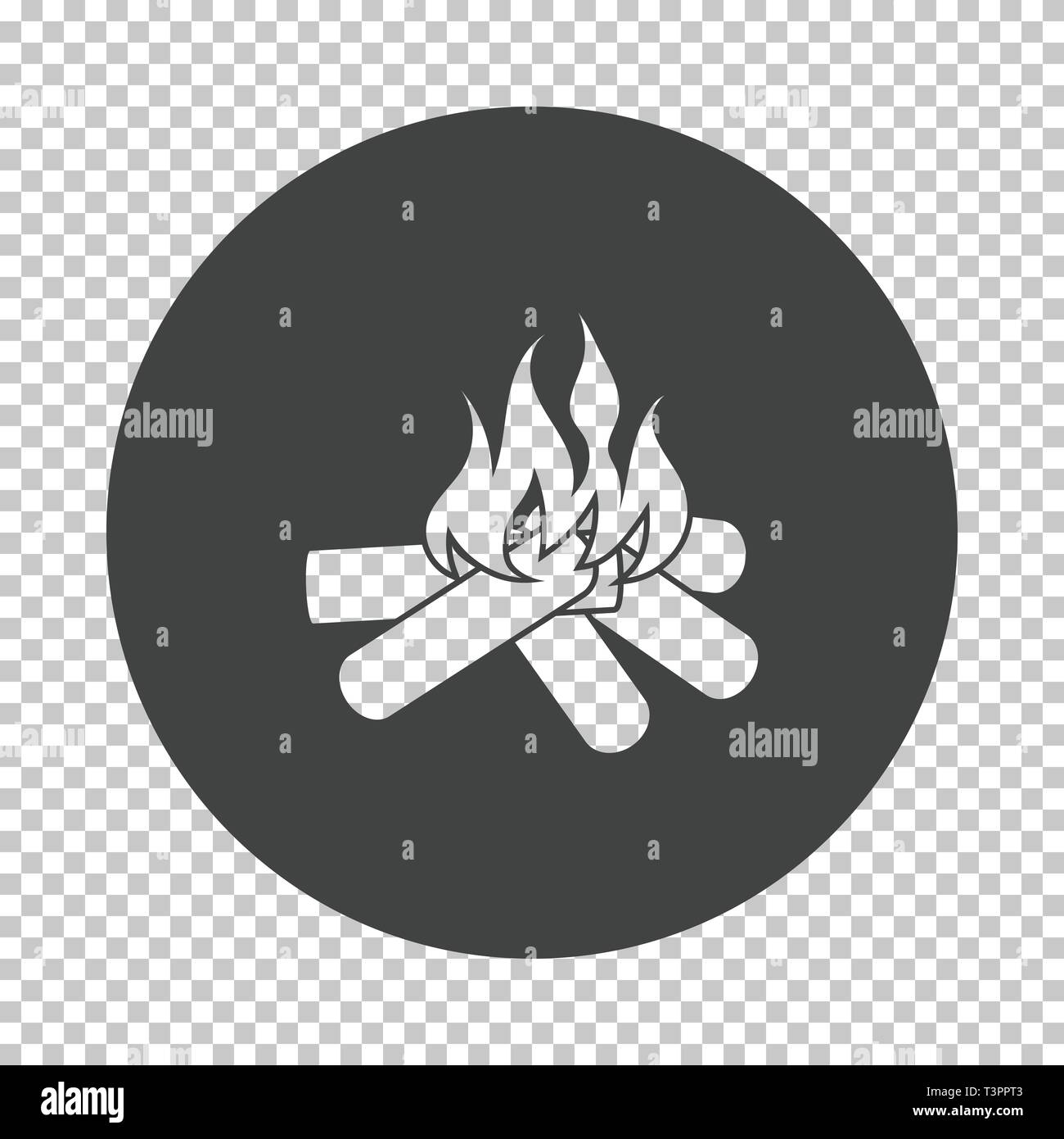 Camping fire  icon. Subtract stencil design on tranparency grid. Vector illustration. Stock Vector
