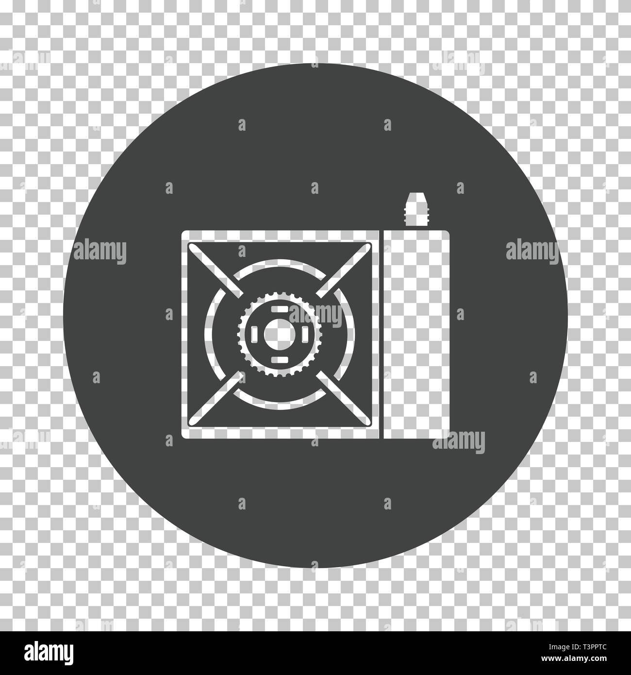 Camping gas burner stove icon. Subtract stencil design on tranparency grid. Vector illustration. Stock Vector