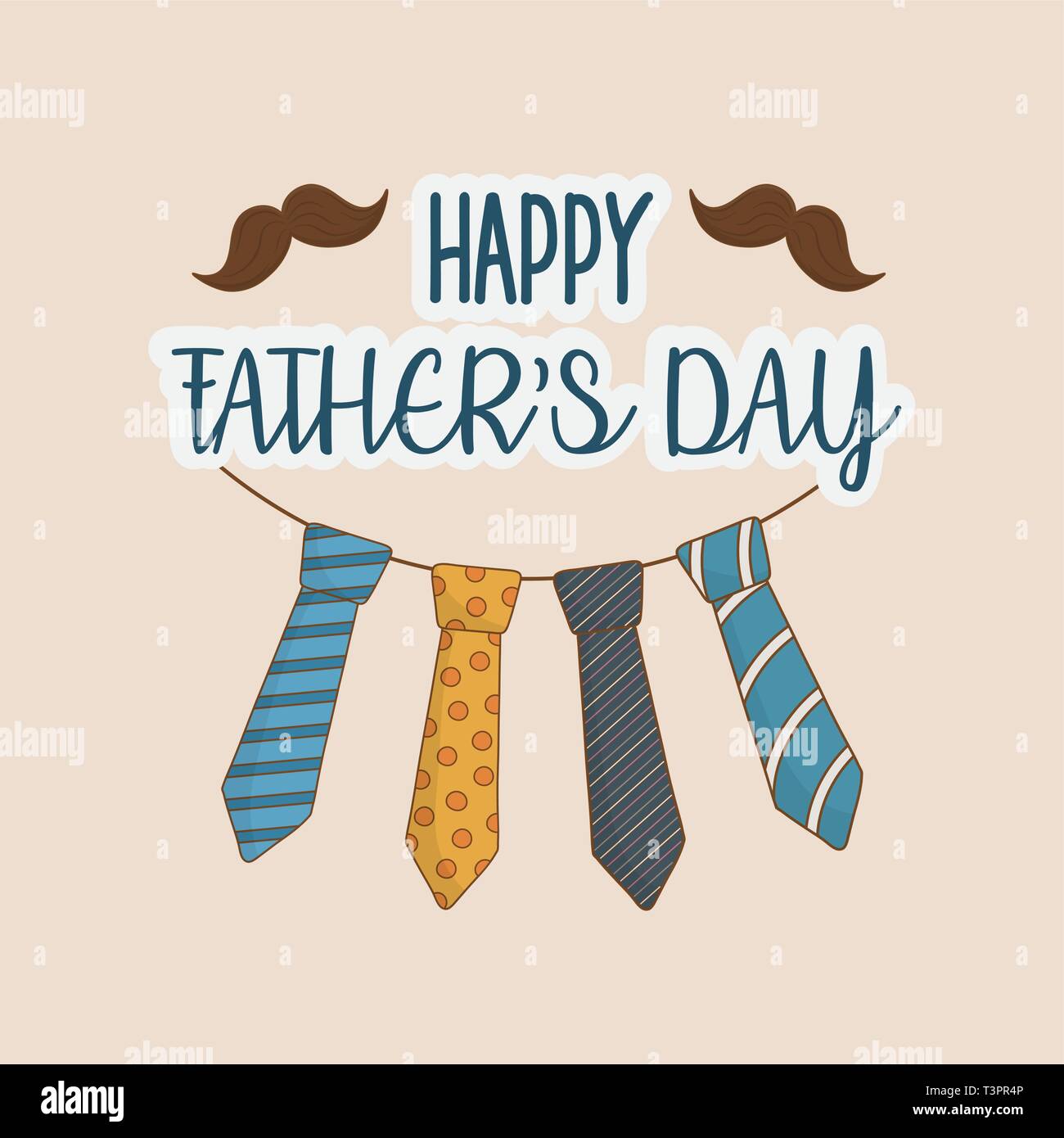 happy fathers day card with neck ties hanging vector illustration ...