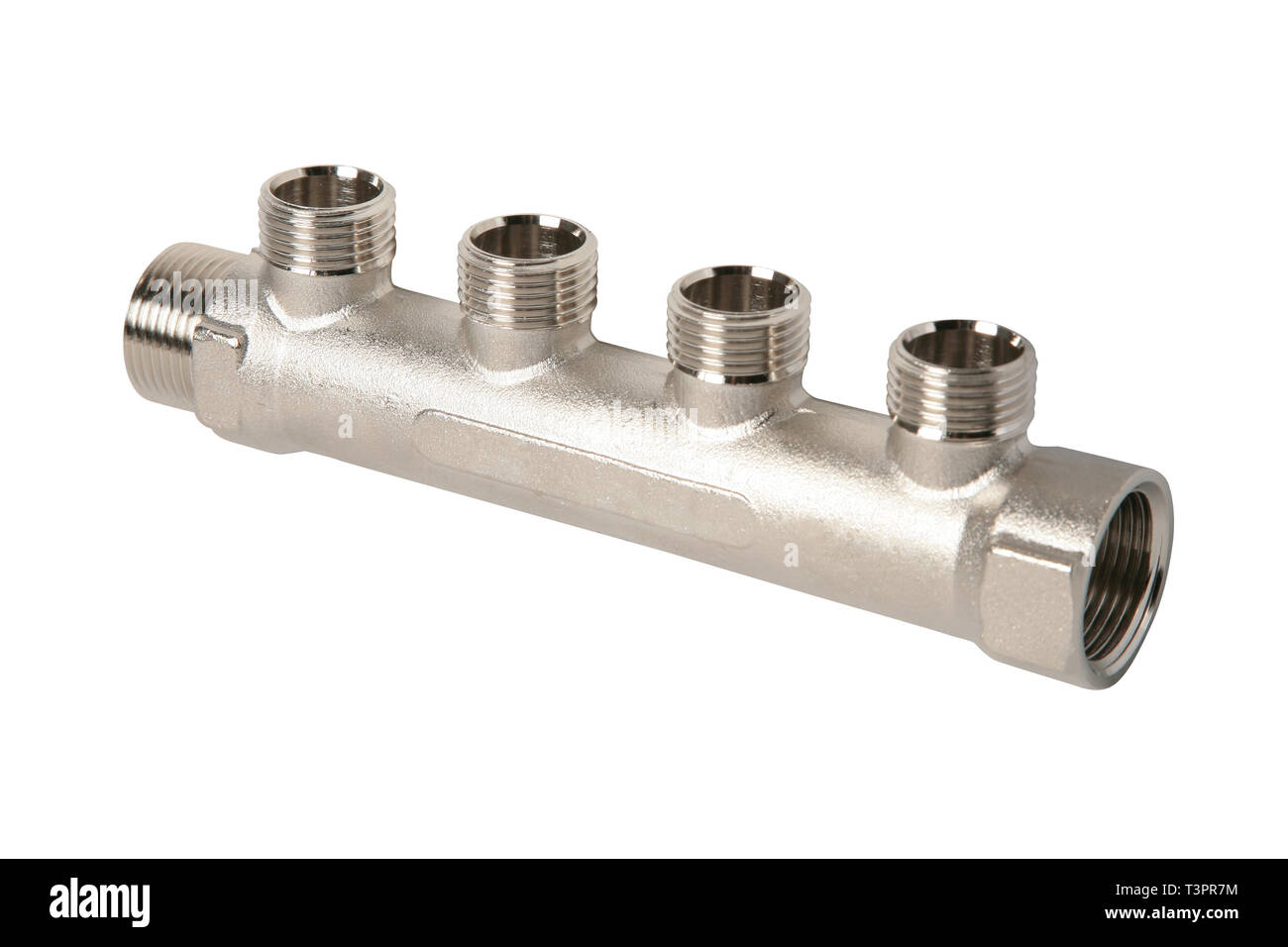 Plumbing fitting and ball valve for water supply system, isolated on