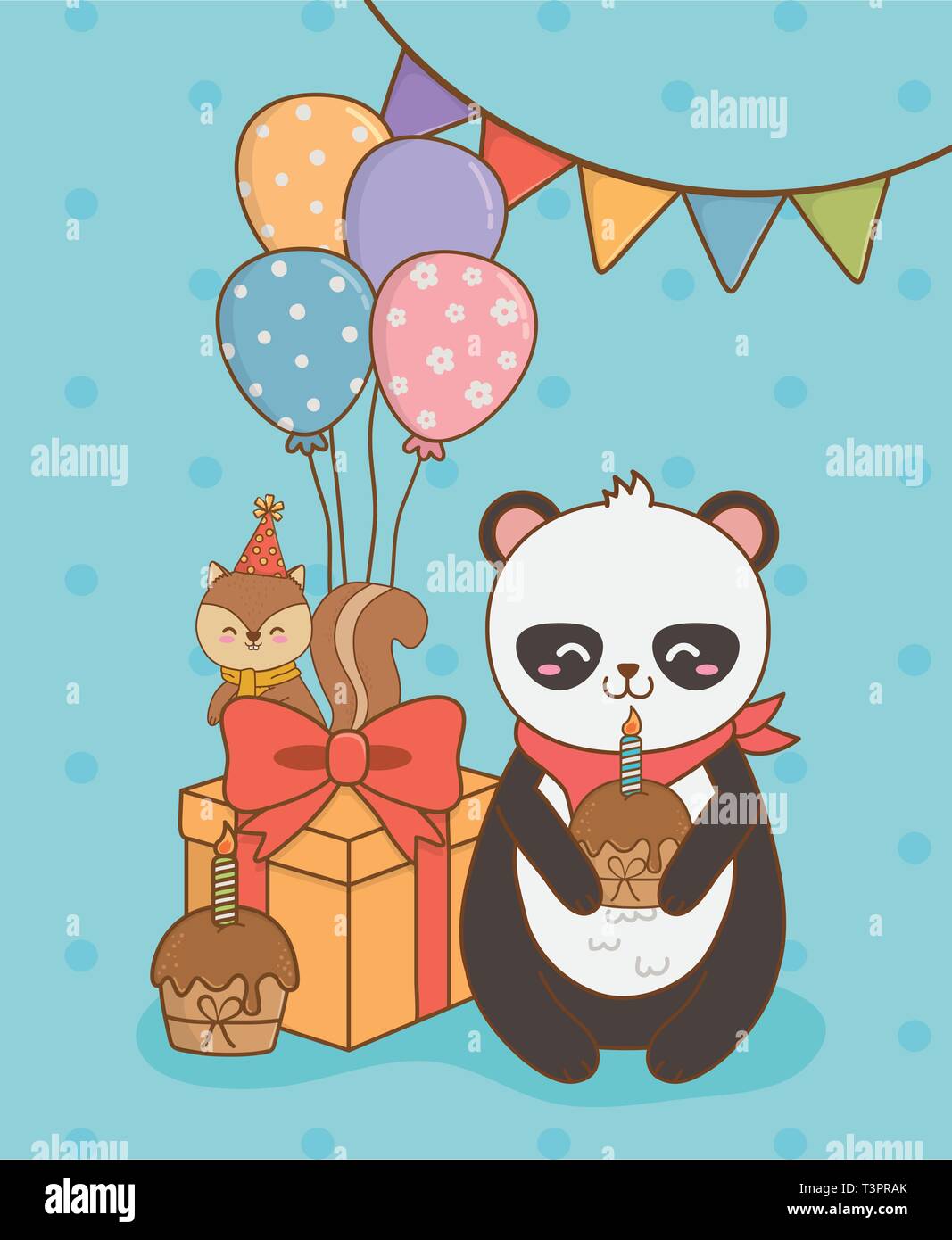 birthday card with cute animals woodland vector illustration design ...