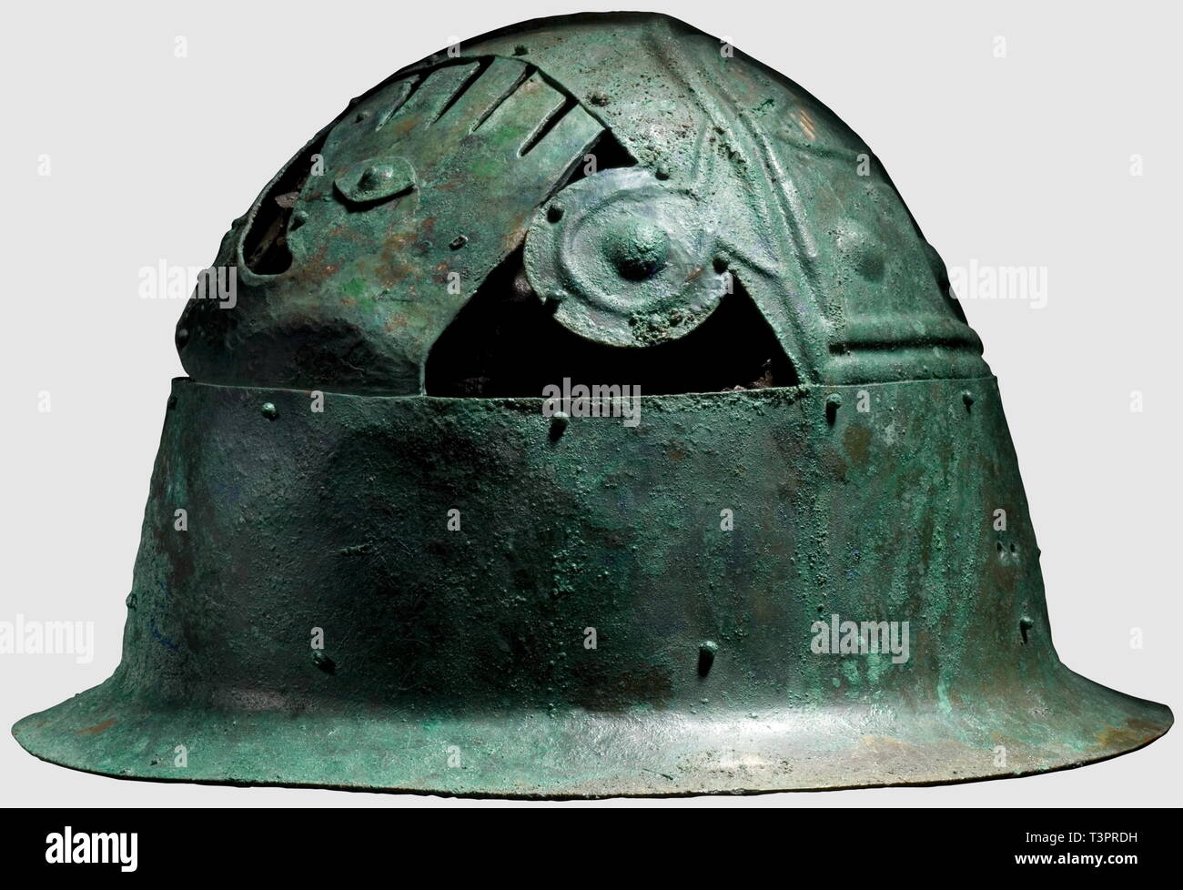 Helmets, Italic helmets, picenian pomp helmet with lining and ornaments, bronze, 7th century BC, Additional-Rights-Clearance-Info-Not-Available Stock Photo