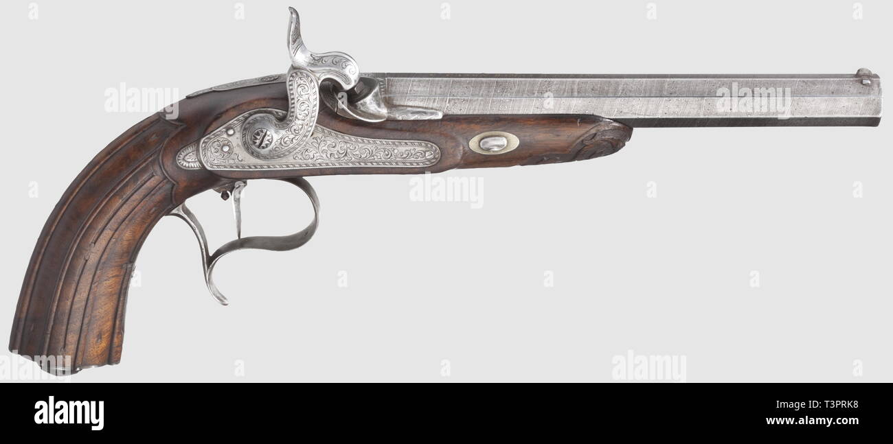 Small arms, pistols, caplock pistol, caliber 12 mm, Liege, Belgium, circa 1850, Additional-Rights-Clearance-Info-Not-Available Stock Photo