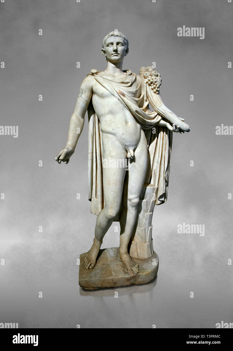 Roman marble sculpture of a male figure restored as Augustus 2nd