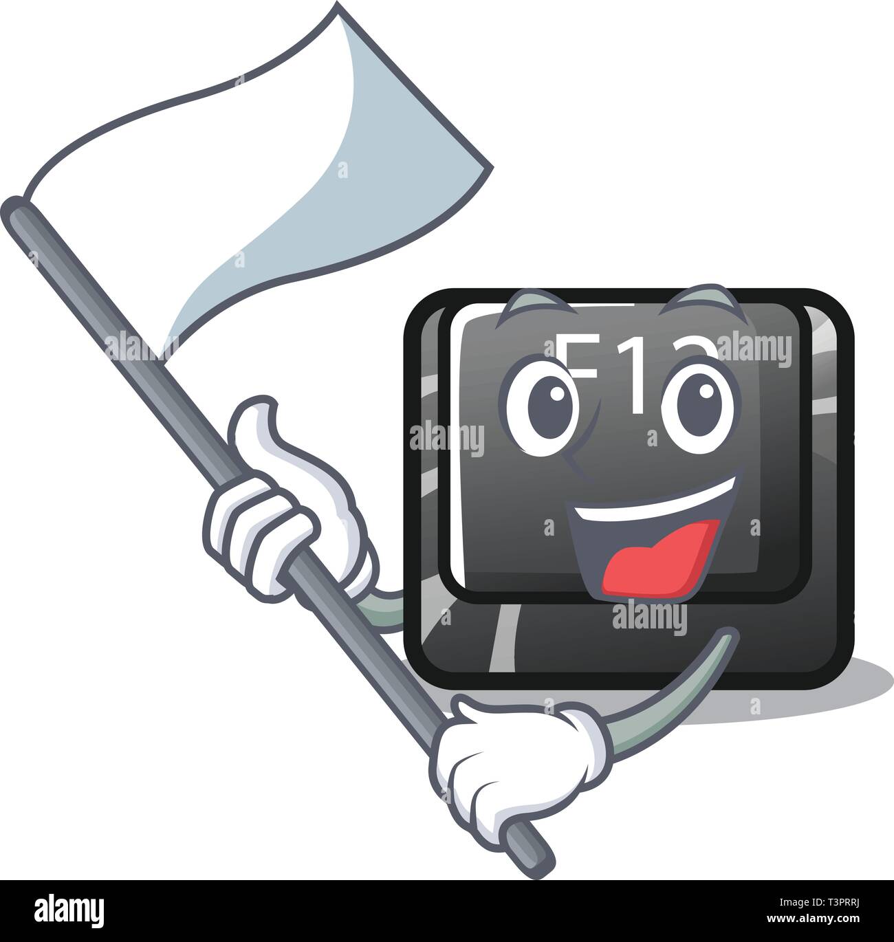With flag f12 button installed on cartoon computer Stock Vector