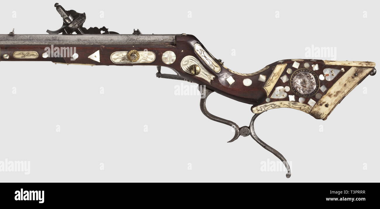 Long arms, matchlock and wheellock, inlaid wheellock sporting rifle, Bohemia, Mitte 17th century, Additional-Rights-Clearance-Info-Not-Available Stock Photo