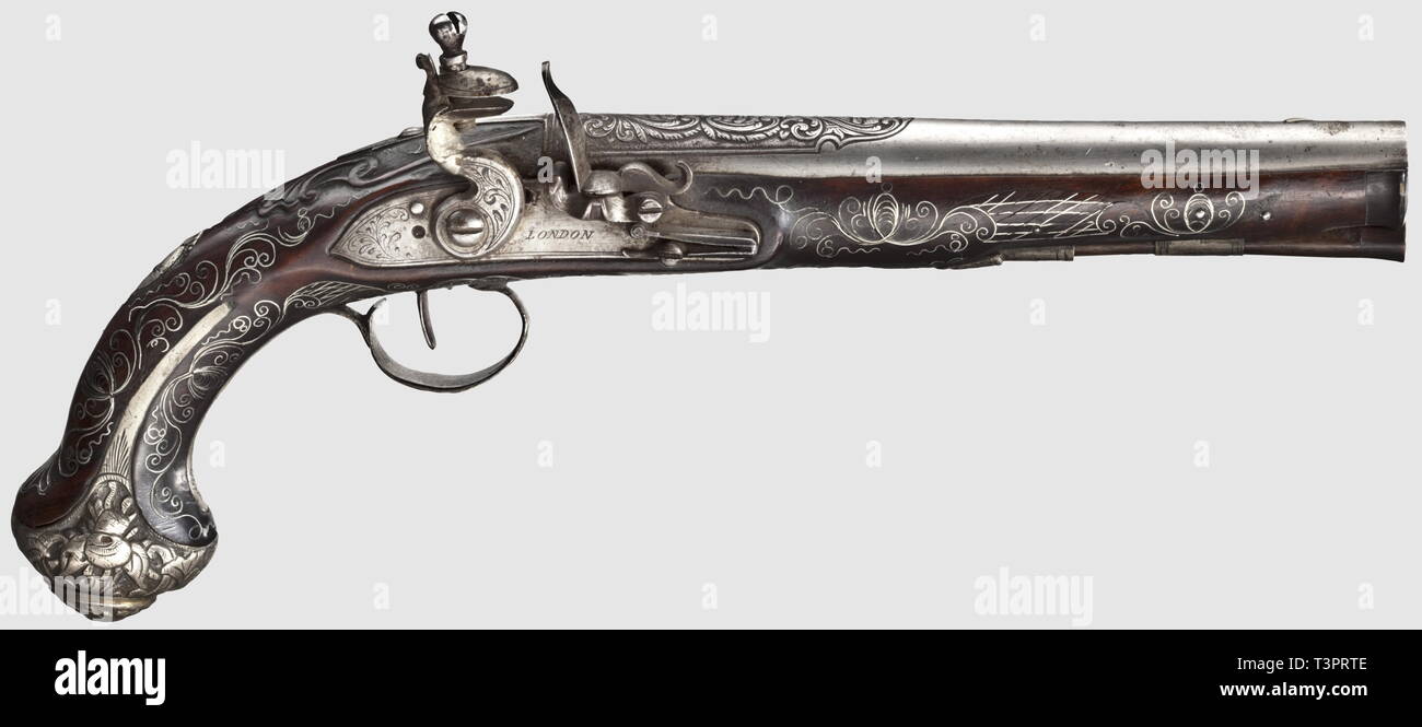 Small arms, pistols, flintlock pistol, 17 mm, English, marked 'London', for the oriental marcket, circa 1800, Additional-Rights-Clearance-Info-Not-Available Stock Photo
