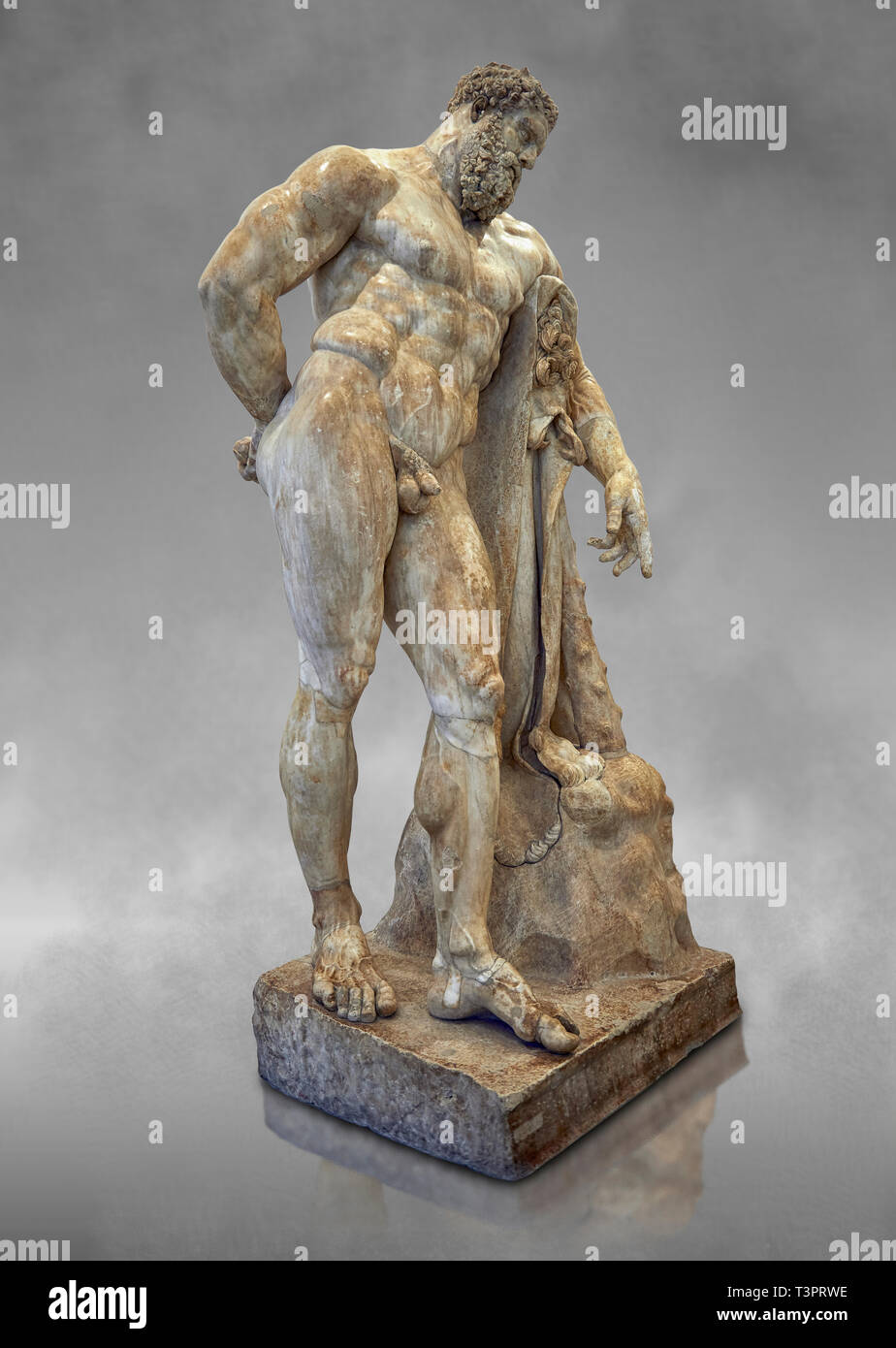 Full length view of end of 2nd century beginning of 3rd century AD Roman marble sculpture of Hercules at rest copied from the second half of the 4th c Stock Photo