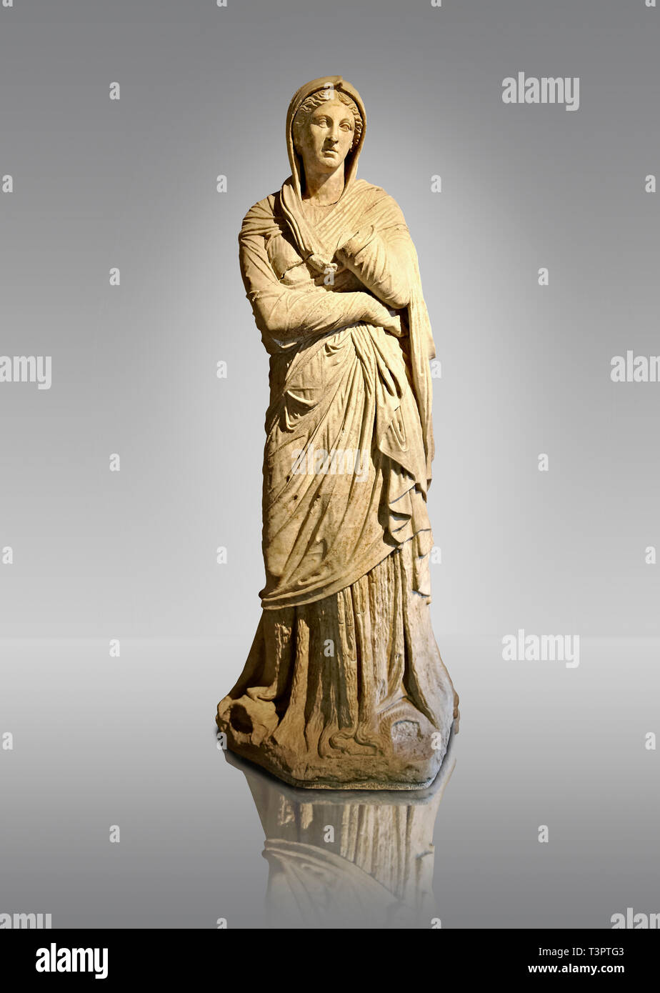 Greek Late Hellenistic marble statue of Baeria, from Magnesia AD Maeandrum ( Menderes Manisasi ), temple of Athens, Turkey. Mid 1st cent. B.C .  Istan Stock Photo