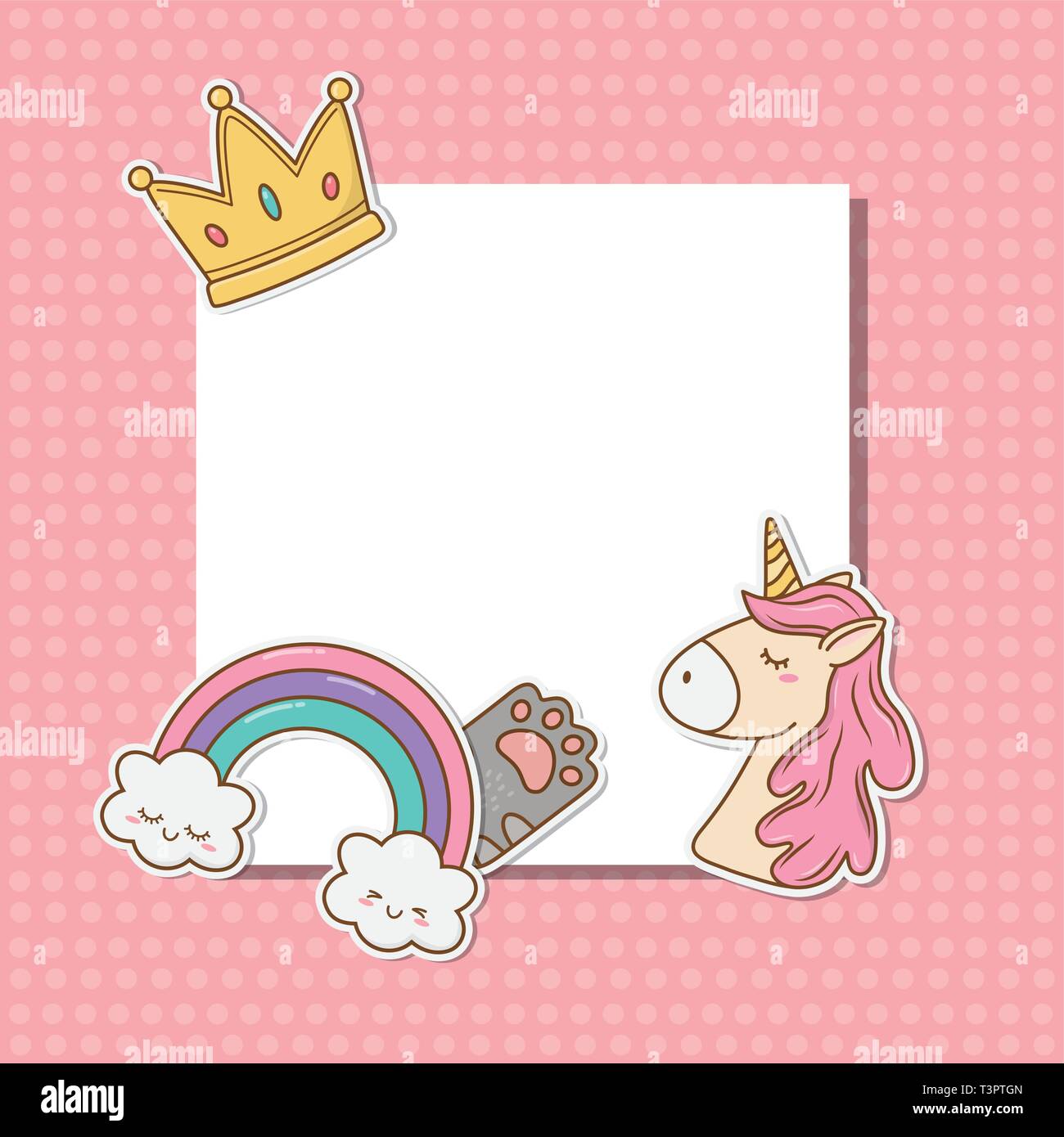 postcard with stickers kawaii vector illustration design Stock Vector