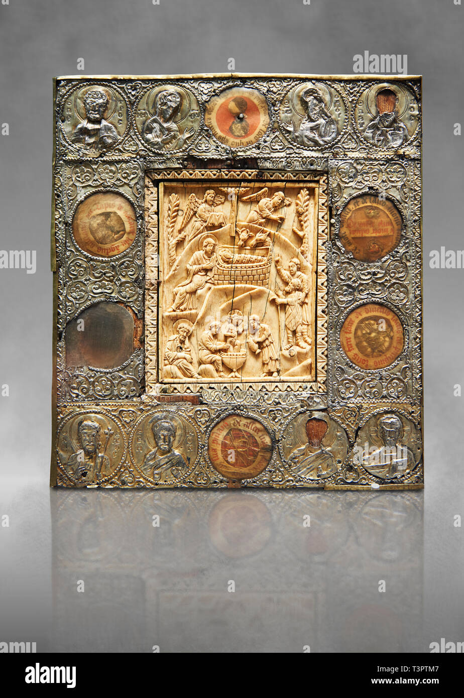 Medieval Christian relief Icon depicting scenes from the Nativity, A ...
