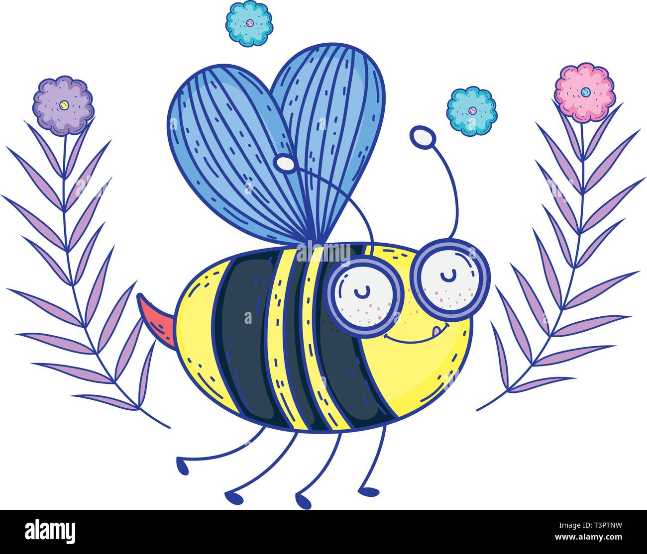 beautiful bee flying with floral crown vector illustration design Stock ...