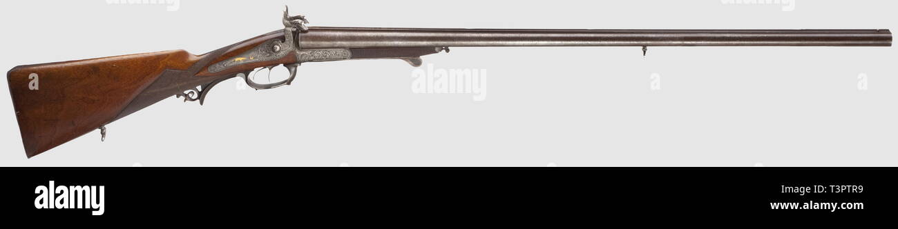 Civil long arms, pinfire, pinfire double-barrelled shotgun Gmeiner, Altenburg, circa 1860, Additional-Rights-Clearance-Info-Not-Available Stock Photo