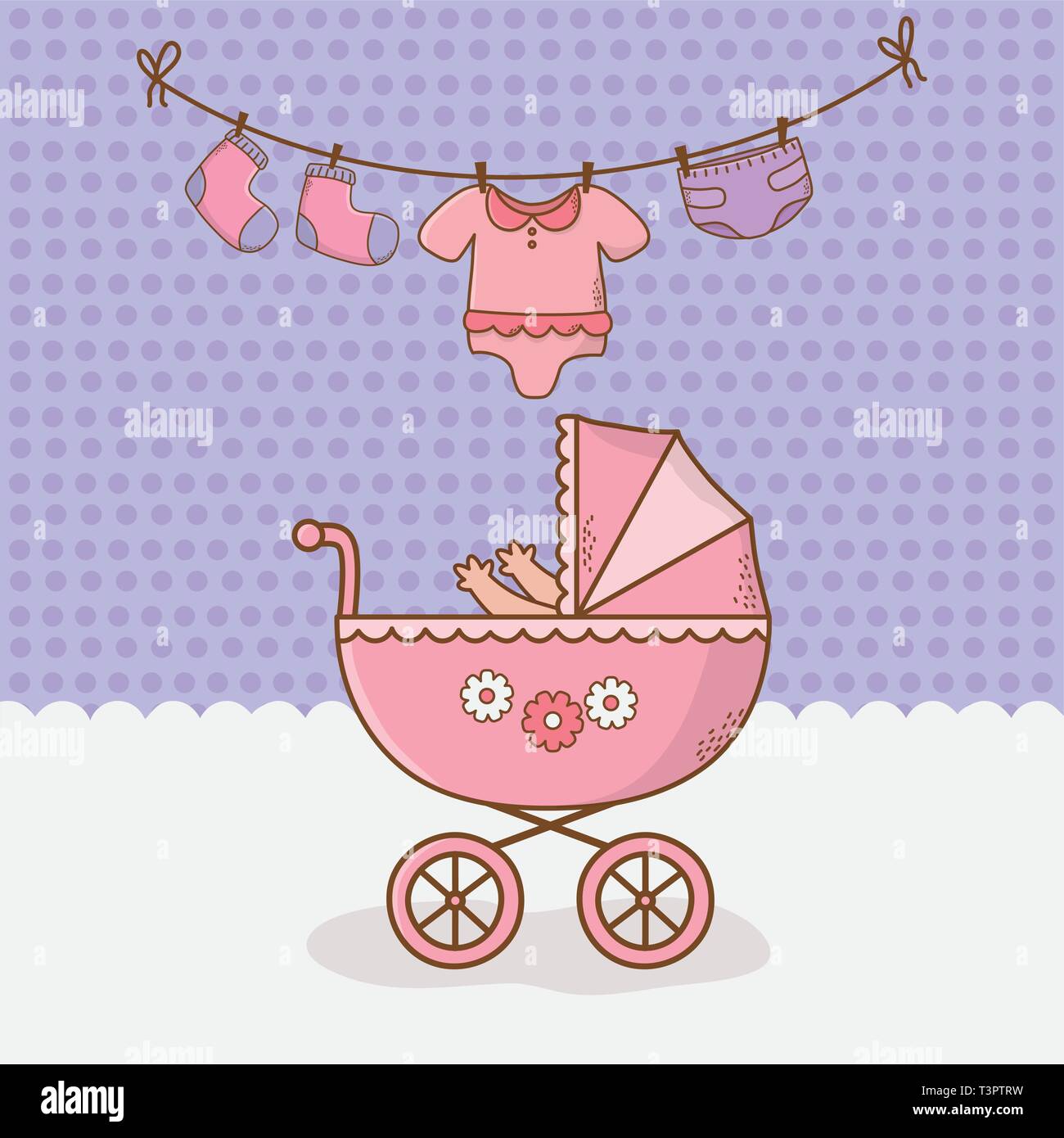 baby shower card with pink cart vector illustration design Stock Vector ...