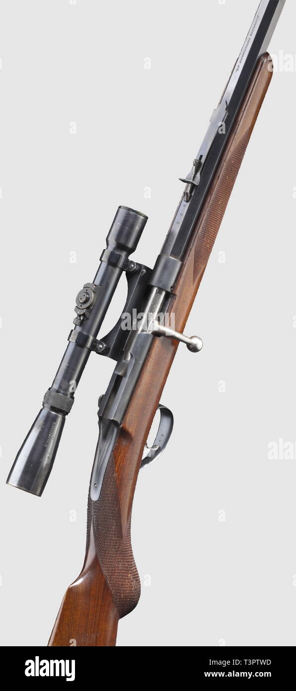 LONG ARMS, MODERN HUNTING WEAPONS, small-bore single loader Husquarna with scope Voigtlaender, calibre 22 lr, number 14859, Additional-Rights-Clearance-Info-Not-Available Stock Photo