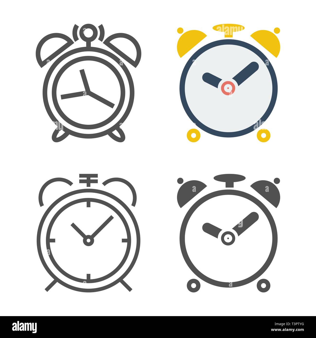 Set of Alarm Clock Vector icons. Isolated on White Background Stock ...