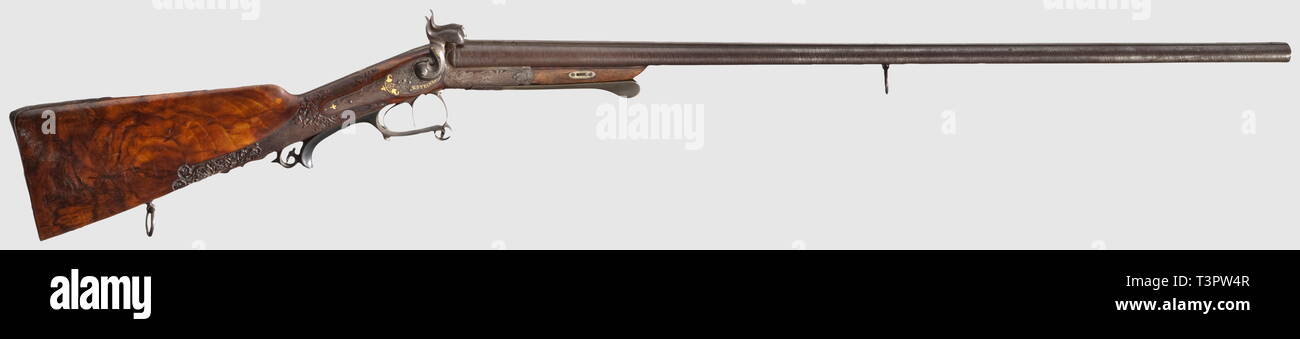 LONG ARMS, MODERN HUNTING WEAPONS, pinfire double-barrelled shotgun, System Lefaucheux, German, circa 1850, Additional-Rights-Clearance-Info-Not-Available Stock Photo