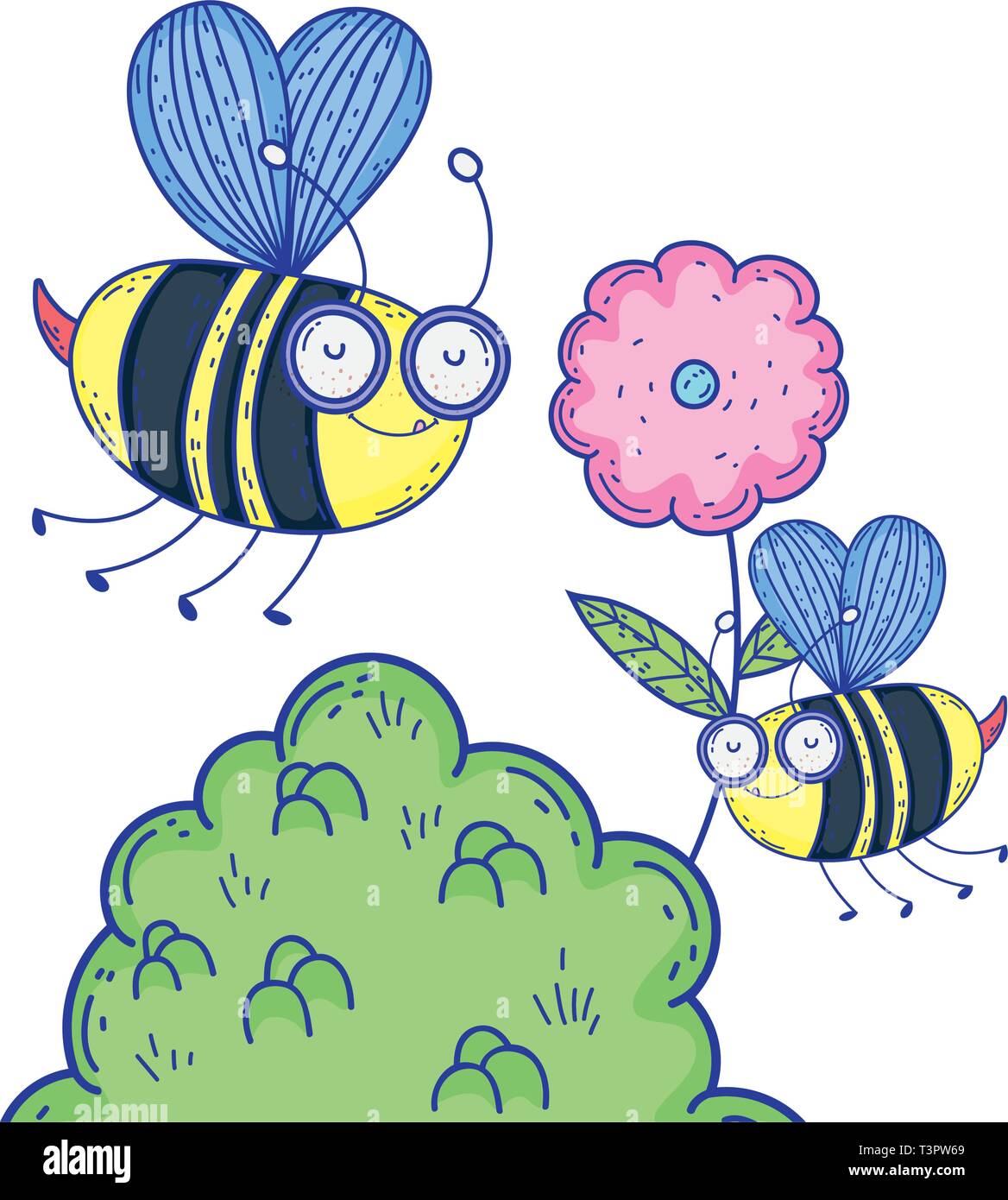 beautiful bees flying in the landscape vector illustration design Stock ...