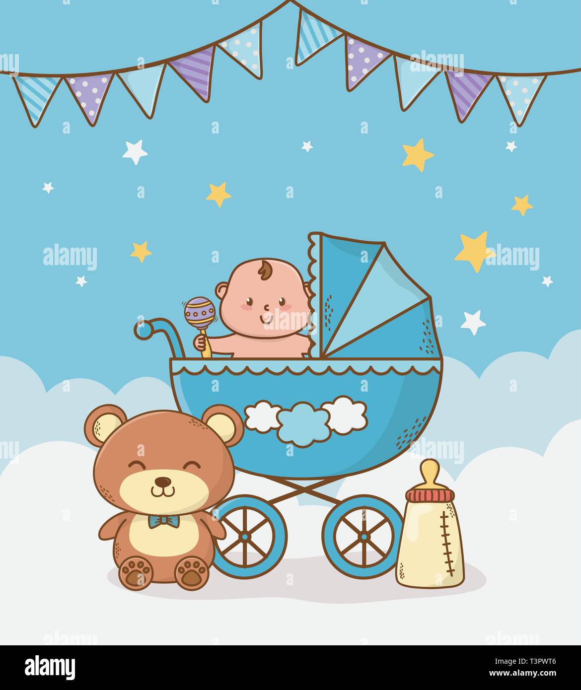 baby shower card with blue cart vector illustration design Stock Vector ...