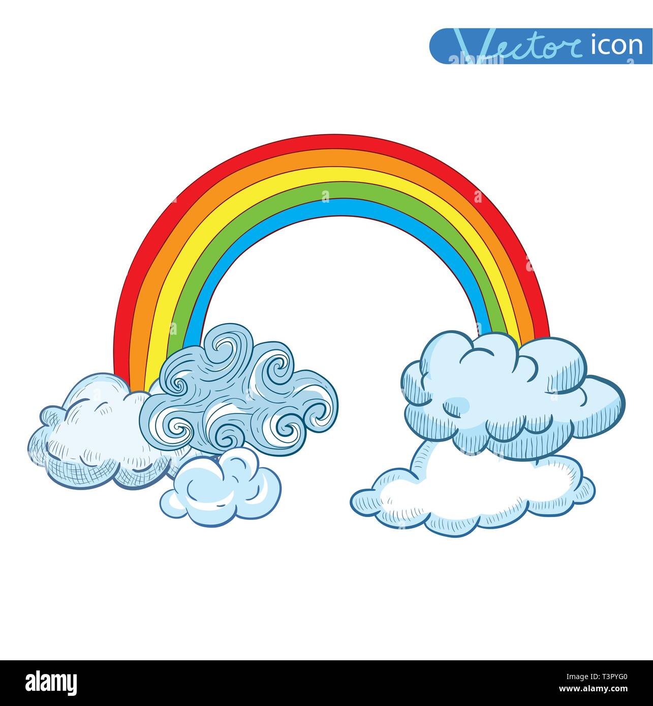 Doodle Clouds and rainbow, Hand Drawn Vector Stock Vector Image & Art