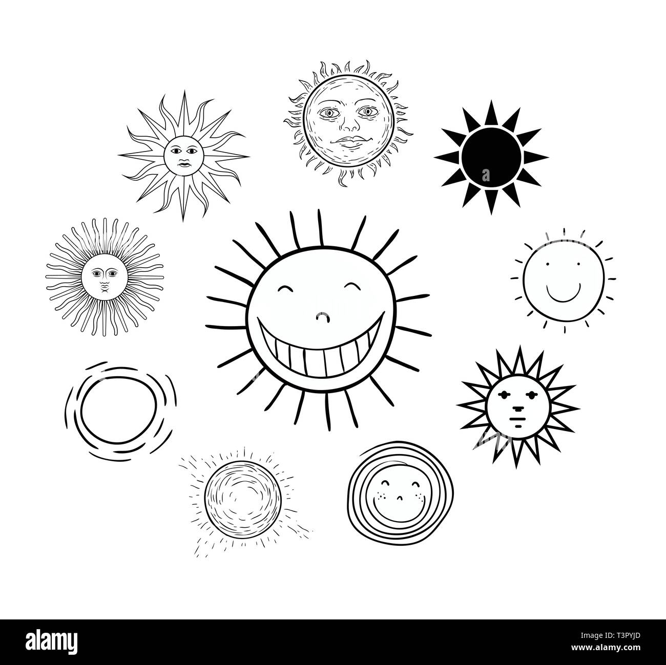 Set of sun icons isolated on white background. Vector illustration ...
