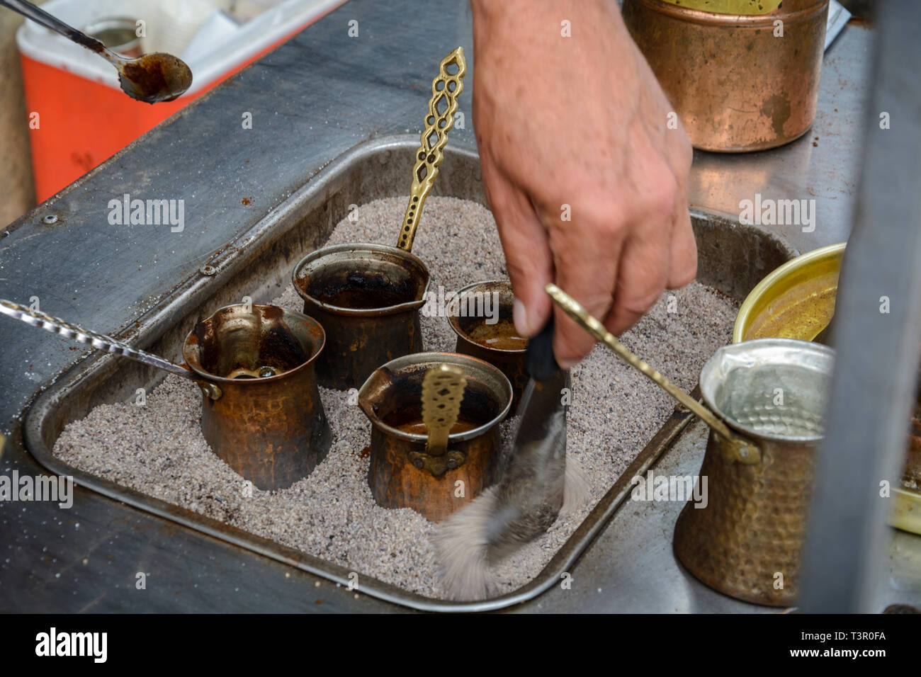 handmade turkish coffee cooked in the sand Stock Photo Alamy