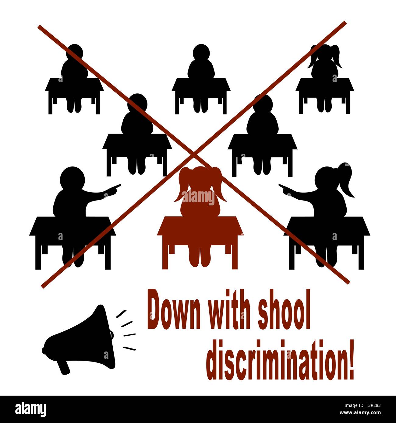 Call against discrimination at school. Poster Stock Vector