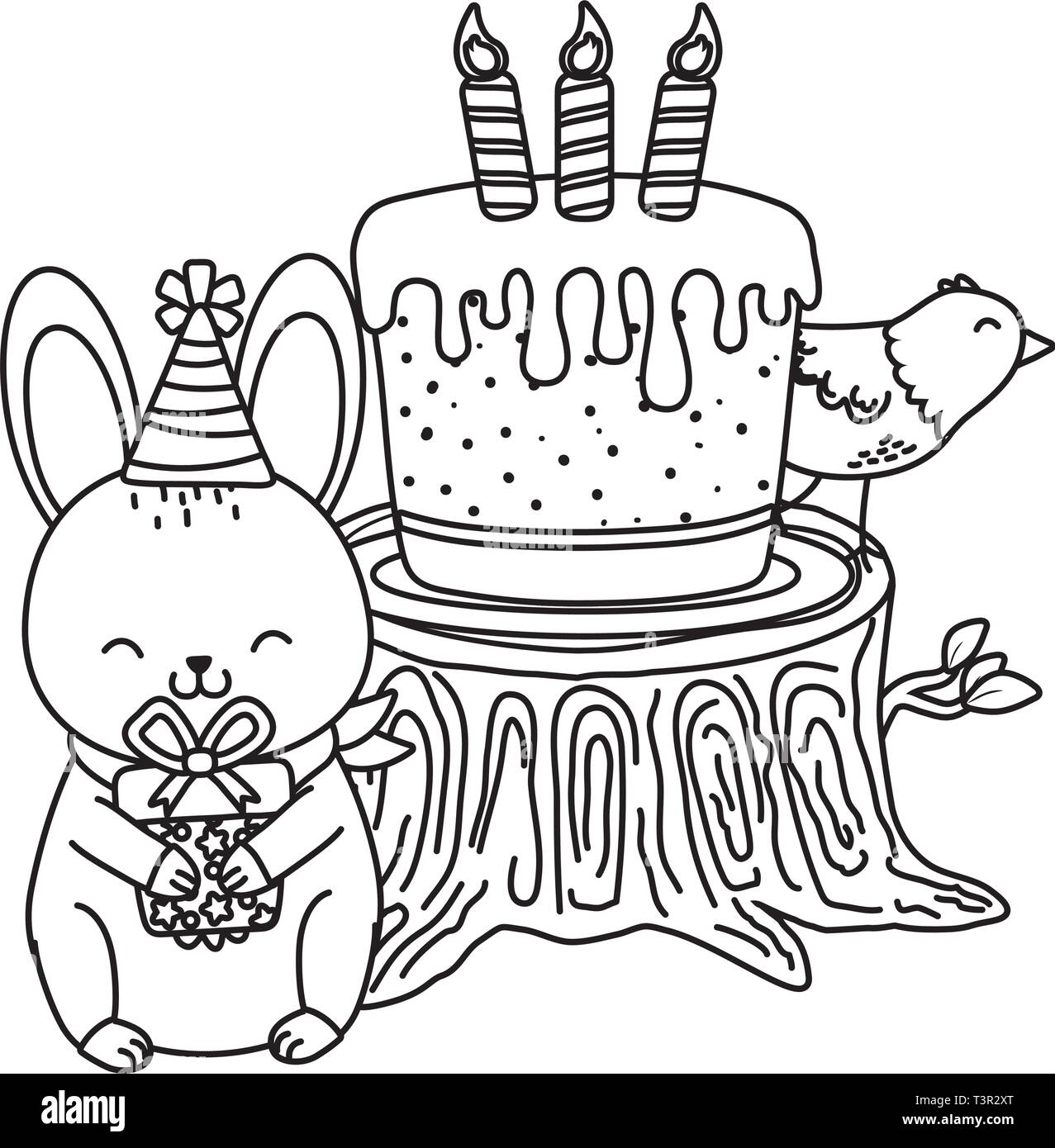 cute little animal rabbit at birthday party festive scene cartoon ...