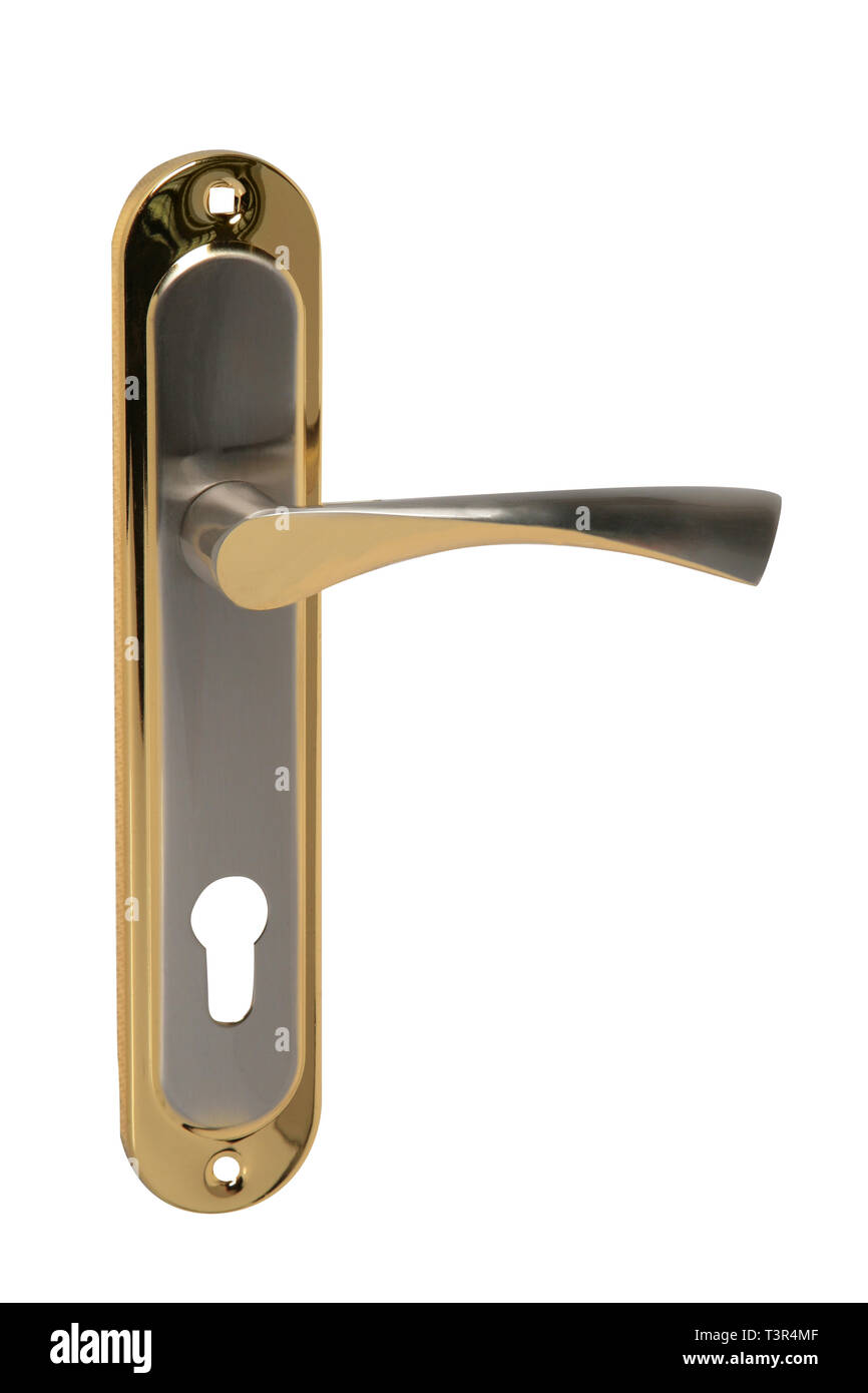 Metal door handle isolated on white background Stock Photo - Alamy