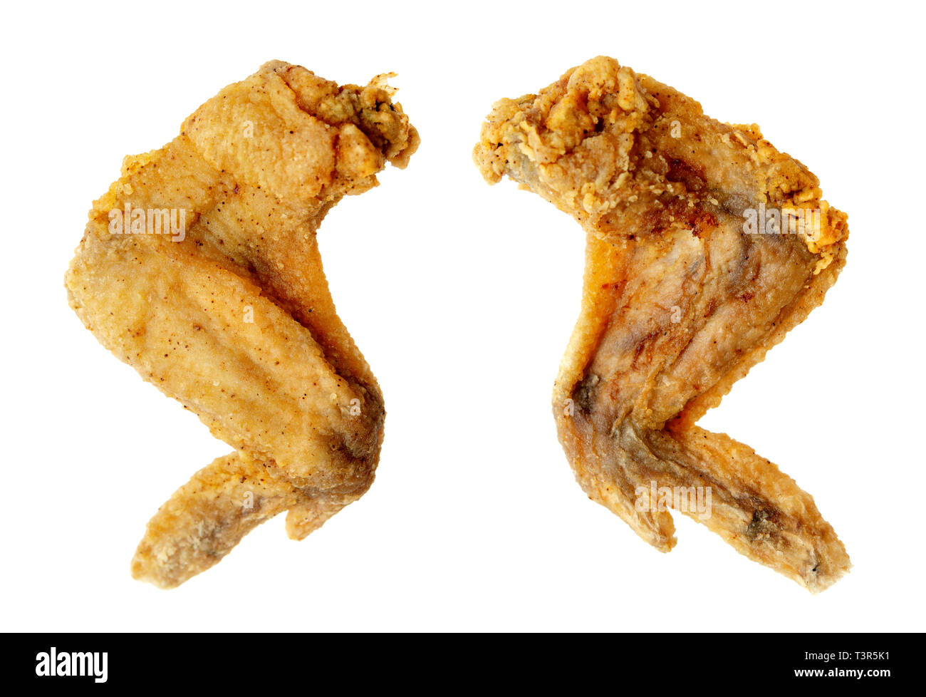 Original recipe fried chicken wings, isolated on white background. Stock Photo
