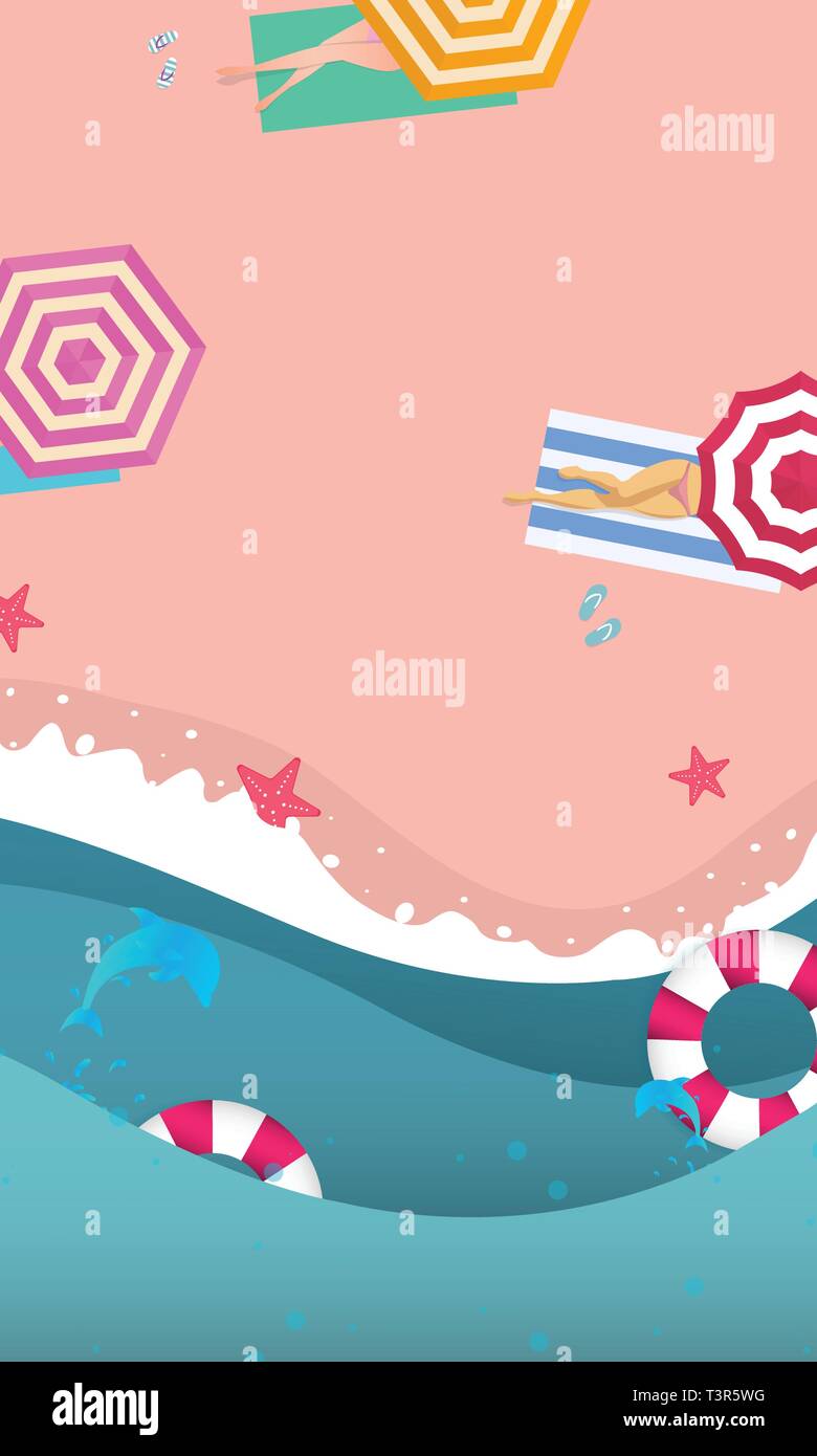 Summer sale banner design with paper cut tropical beach top view ...