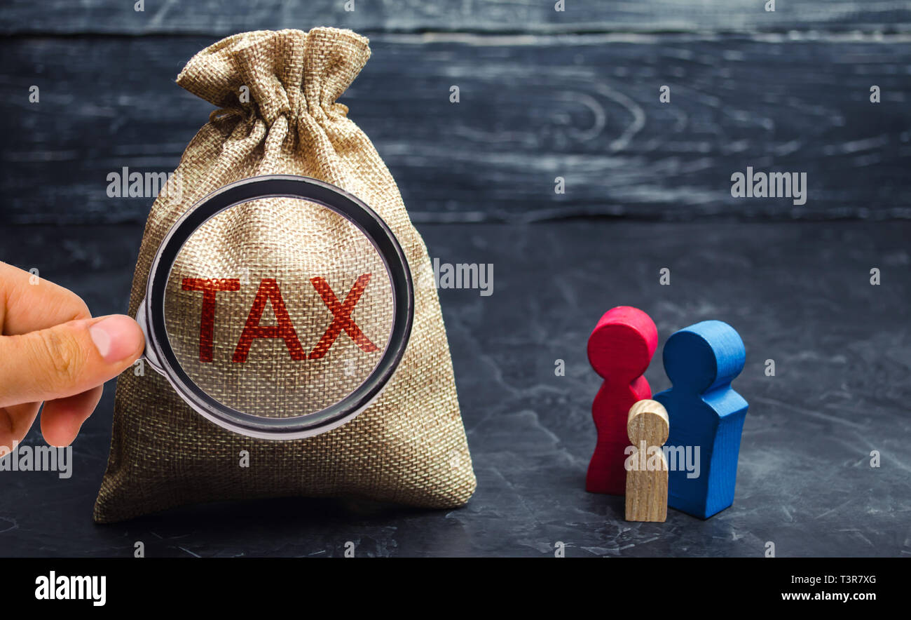 a bag with the word tax and family taxes on real estate payment penalty arrears register of taxpayers for property law abiding evasion of payme T3R7XG