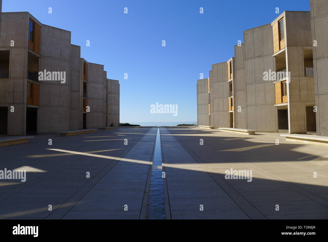 Courtyard of Salk Institute and Blue Sky Stock Photo