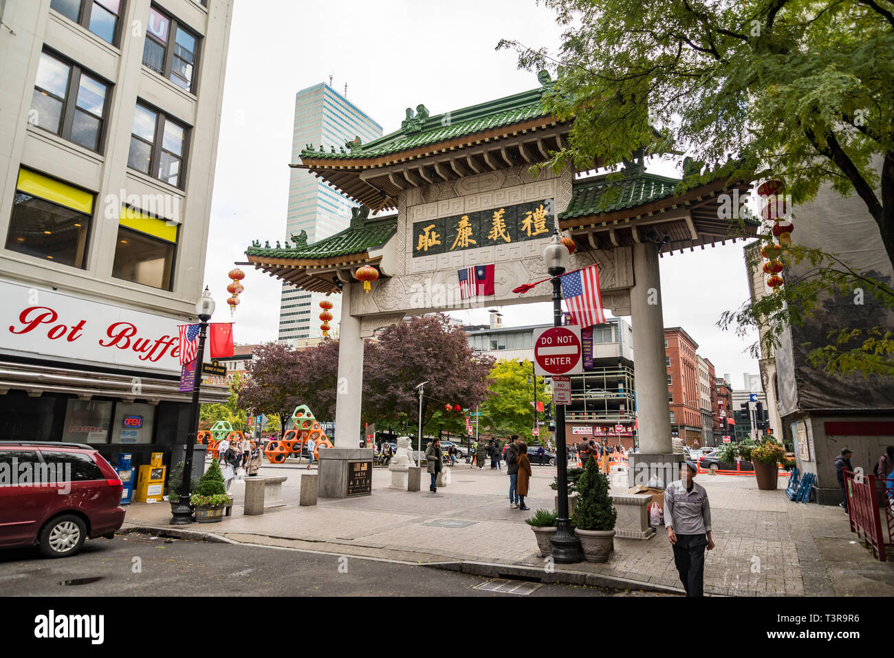 Boston's Chinatown is the only surviving Chinatown district in New England region of United States. Stock Photo