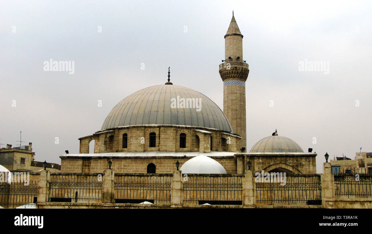 Exterior view to Khusruwiyah Mosque at the center of Aleppo in Syria Stock Photo