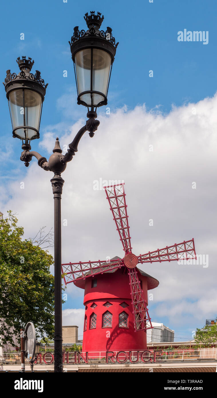 View to the famous Parisian landmark - Moulin Rouge Stock Photo