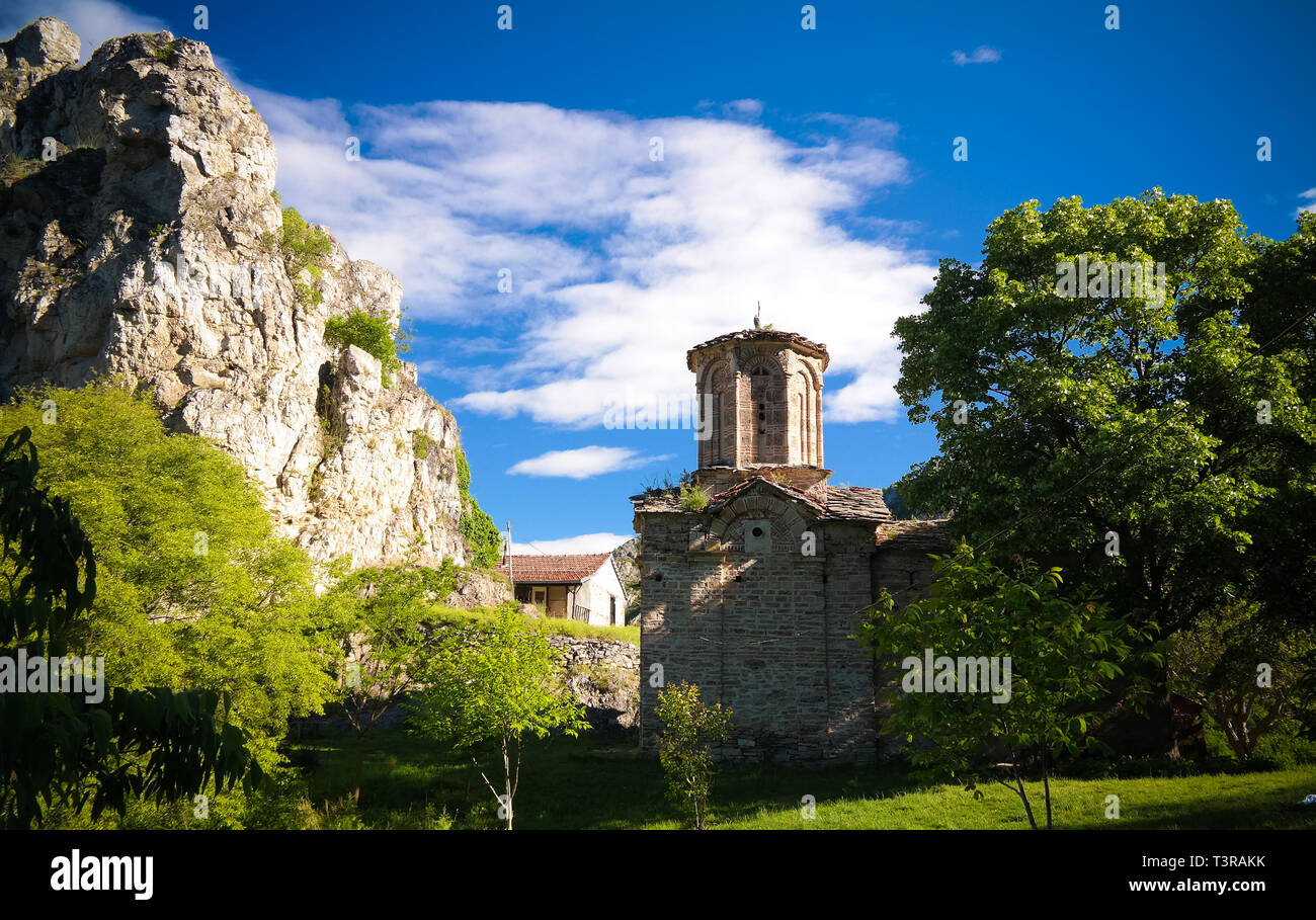 Exterior view to St. Nicola Shishevski monastery at the Sar mountains aka Dinaric range above Matka Canyon North Macedonia Stock Photo