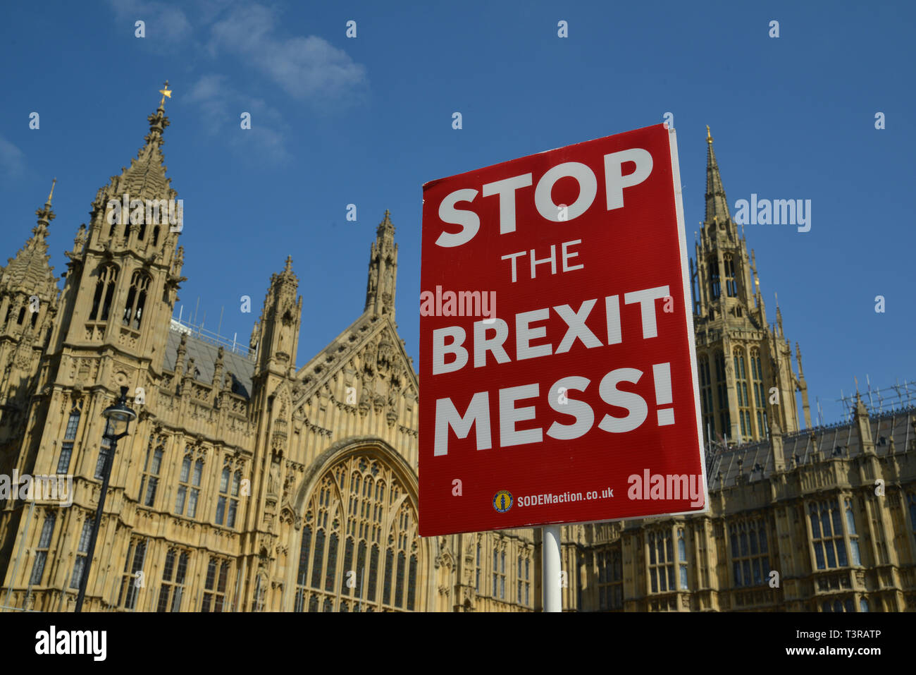 Stop Brexit placard opposite Houses Of Parliament, Westminster, London Stock Photo