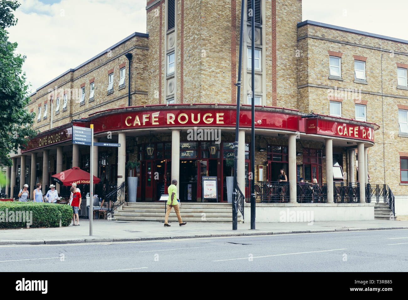 London, UK - July 23, 2018: Cafe Rouge Greenwich is a local bistro with lovely outdoor dining terrace and a porch Stock Photo