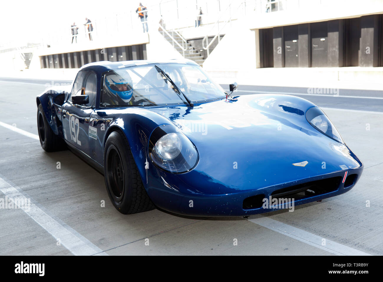 A Blue, 1968, Chevron B8 in the pit lane, during the Silverstone Classic Media Day 2019 Stock Photo