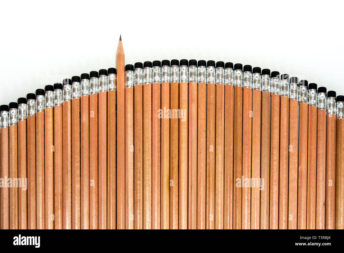 Sorted in a neatly organized pencil and eraser at the end Stock Photo