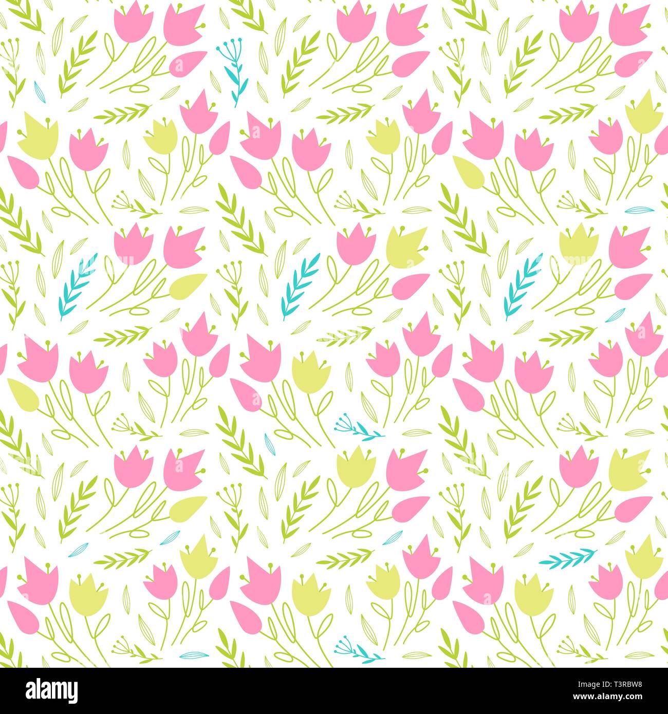Simple Floral Pattern With Flowers And Leaves Cute Floral Seamlesss Vector Repeat Patterns With Hand Drawn Flowers For Fashion Prints Stock Vector Image Art Alamy