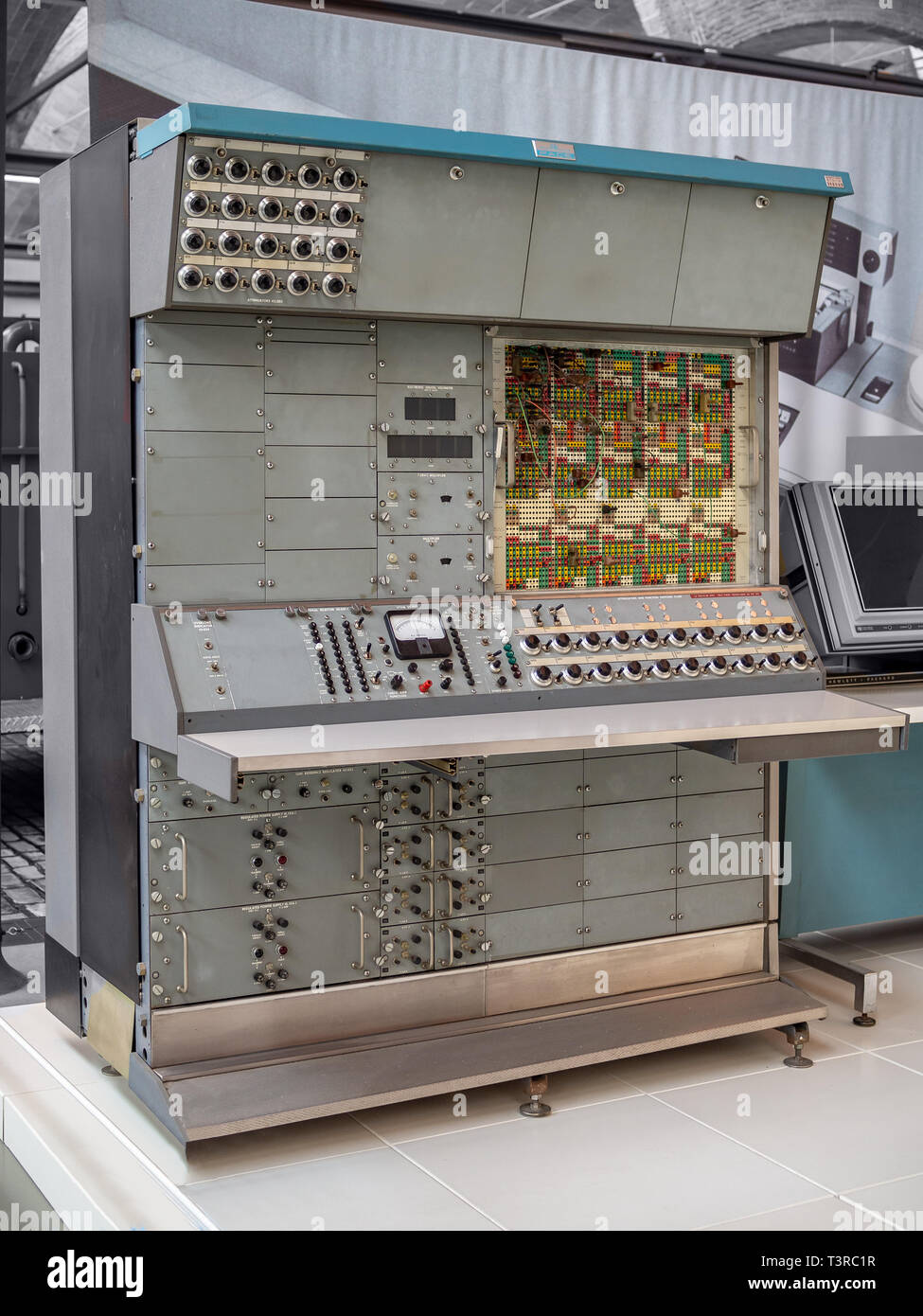 TERRASSA, SPAIN-MARCH 19, 2019: 1974 EAI Pacer 700 analog computer in the National Museum of Science and Technology of Catalonia Stock Photo