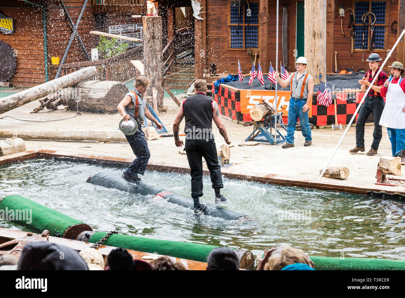 Log rolling demonstration at the Great Alaskan Lumberjack Show in