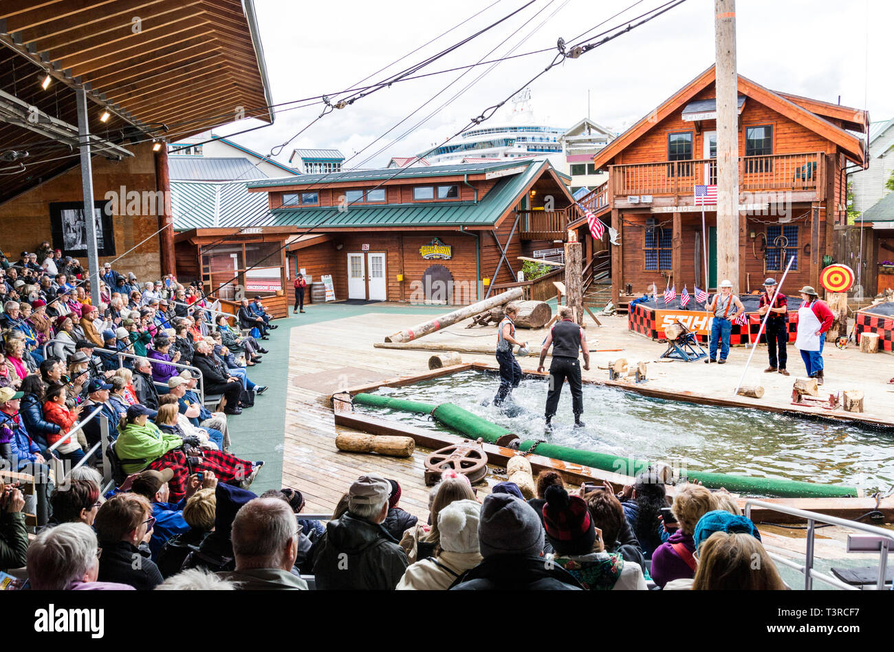 Log rolling demonstration at the Great Alaskan Lumberjack Show in