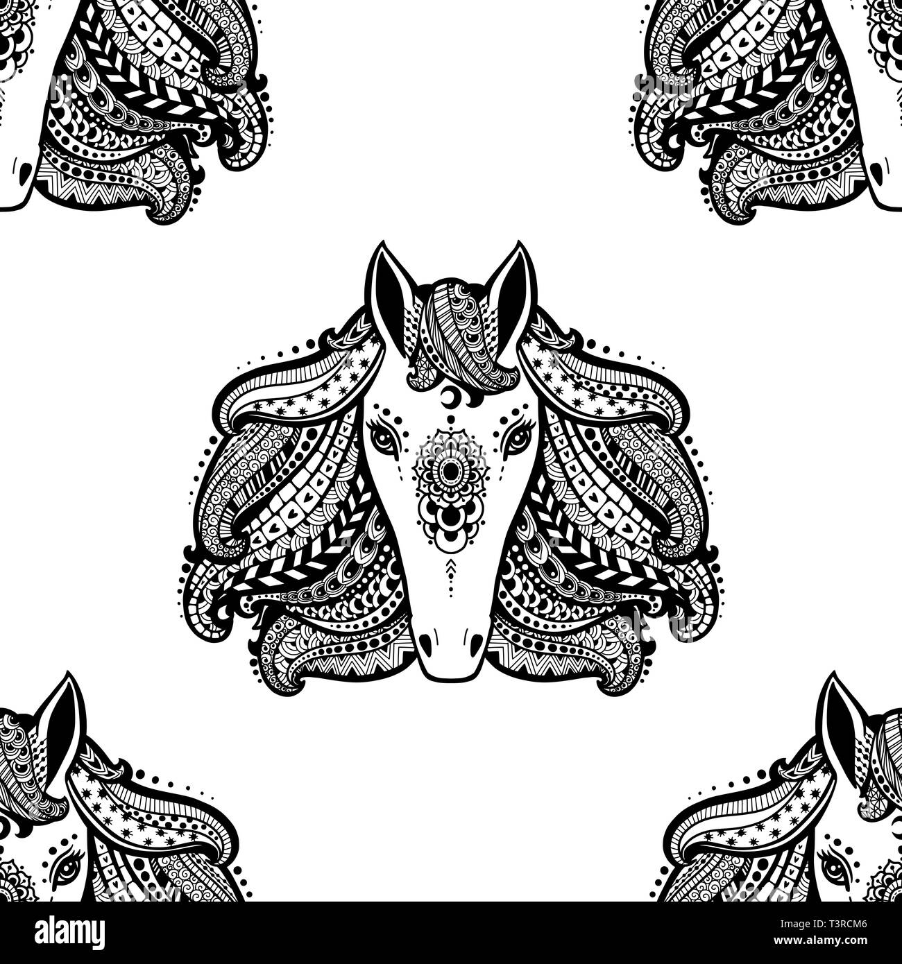 Download Head Of A Wild Horse With Mane And Mandala Antistress Freehand Sketch Drawing Pattern With Doodle And Zentangle Elements Stock Vector Image Art Alamy